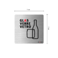 recyclingplakette aus chromstahl mit glas piktogramm