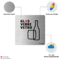 recyclingplakette aus chromstahl mit glas piktogramm
