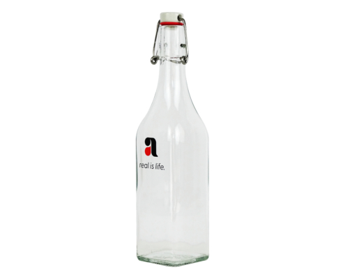 avakuk-0.5l-trinkflasche-glas-glasflasche-mit-buegelverschluss-wasserflasche-real-is-life trinkflasche aus glas