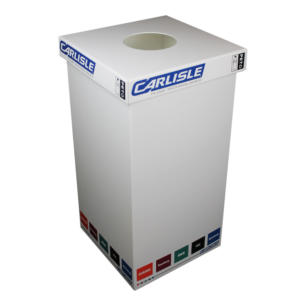 Recyclingbox-MS-Oberflächentechnik-AG-PET-Behälter-www.recyclingbox.ch-Carlisle personalisierte recyclingbox für aluminium dosen mit carlisle logo