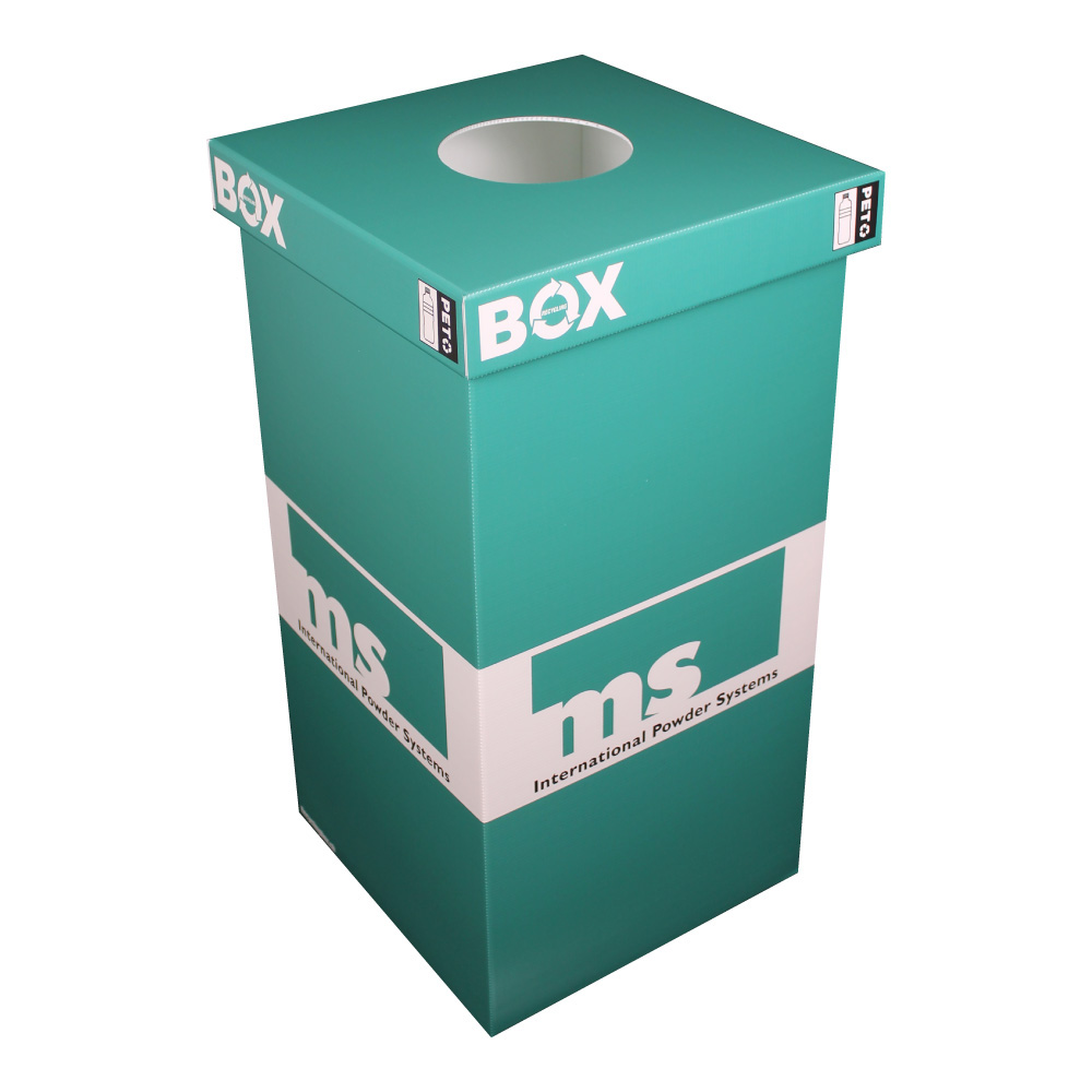 Recyclingbox-MS-Oberflächentechnik-AG-PET-Behälter-www.recyclingbox.ch personalisierte recyclingbox für pet mit ms oberflächentechnik logo