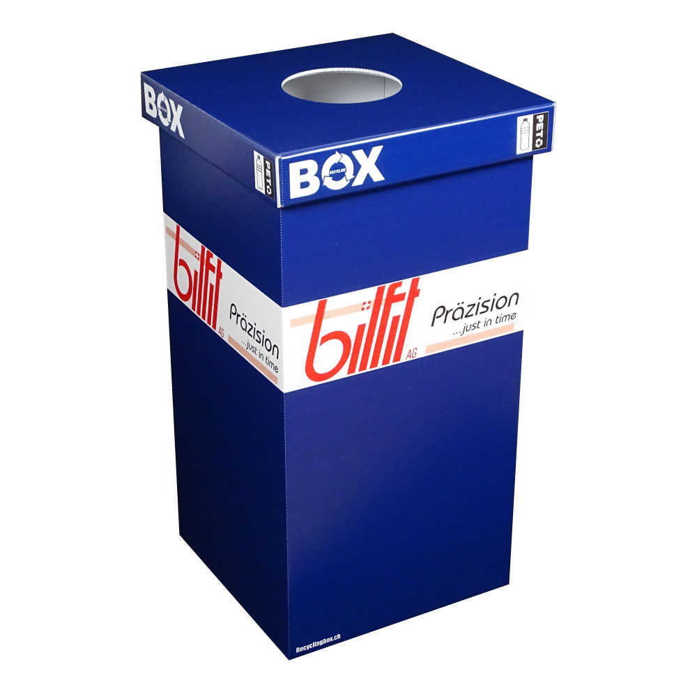 bilfit-ag-recyclingbox-pet-behaelter-sammelbehaelter pet behälter personalisiert mit bilfit logo