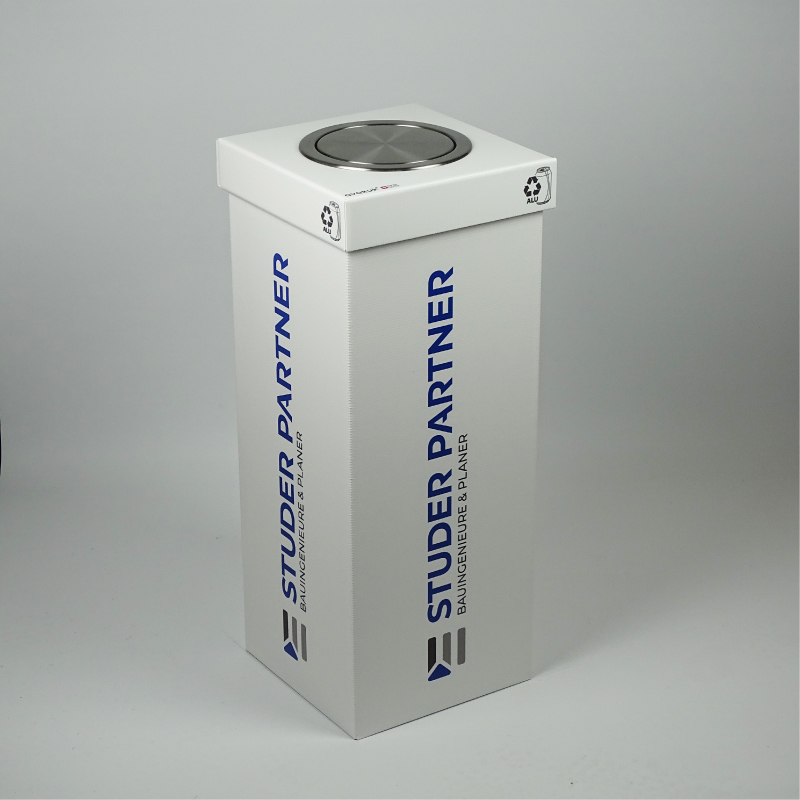 60-liter-alu-sammelbehaelter-mit-aufdruck 60 liter recyclingbox personalisiert mit schwenkdeckel