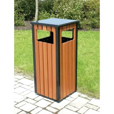 Abfallbehälter Holz Optik eckig für aussenbereich