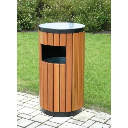 Abfallbehälter rund in Holzoptik