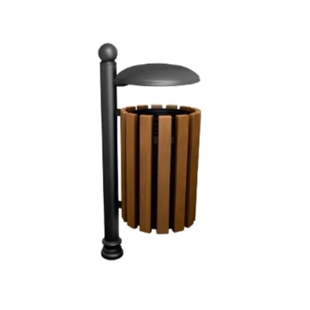 Abfalleimer Rund 35 Liter mit Holzoptik für Aussenbereich